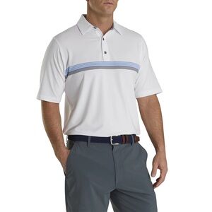 FootJoy Men's White Polo Shirt with Blue Stripes